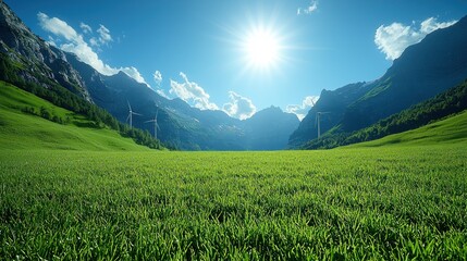 Obraz premium Serene Alpine Meadow with Wind Turbines