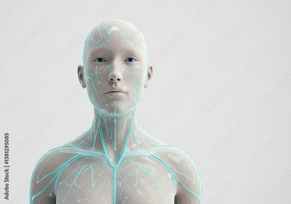 Poster artificial woman with digital connection, ai humanoid for future technology development, machine lea
