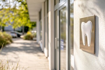 Dental Clinic Signage on Modern Building Facade  