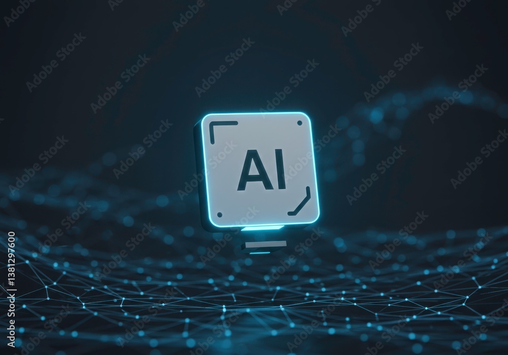 Fototapete artificial intelligence symbol with glowing neon circuit board, digital transformation technology fo