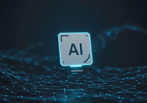 Artificial intelligence symbol with glowing neon circuit board, digital transformation technology for futuristic solution, cutting edge innovation and machine learning concept.