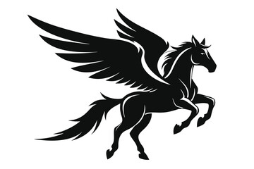 Black Winged Horse Elegant Silhouette Animal on White Background Design