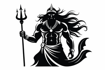 Poseidon Character Holding Trident with Crown Ornament in White Background