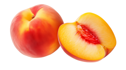 Fresh peaches for sale ripe peach fruit sliced peach juicy peach summer fruit peach season isolated on transparent background	