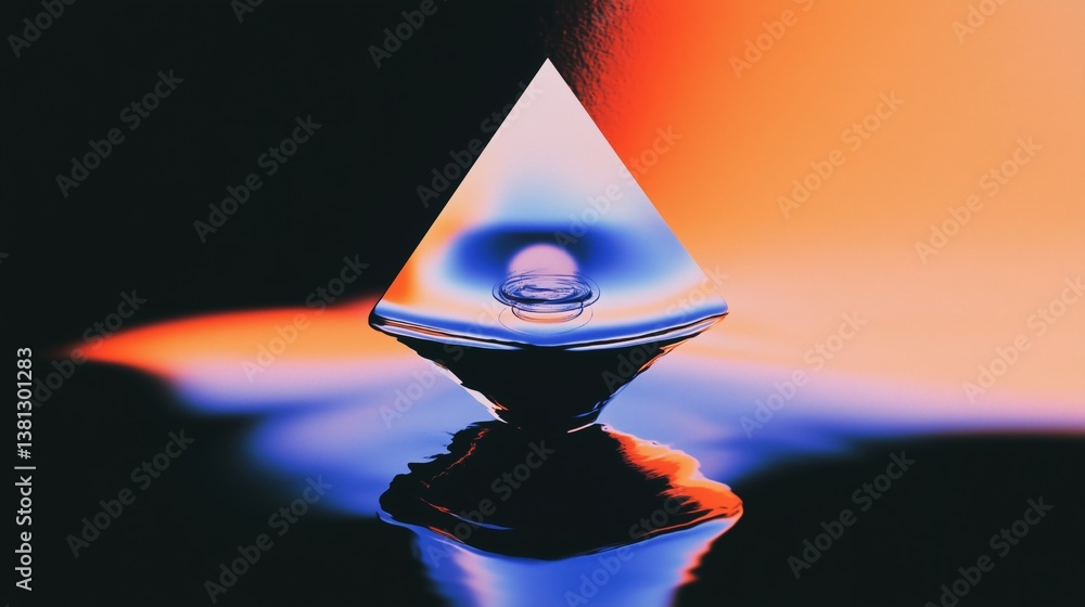 Poster refractive triangle: water ripples atop a triangular prism, mirroring vibrant colors in an abstract 