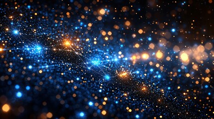 Obraz premium Celestial Network: A Symphony of Blue and Gold Lights