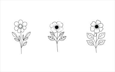 Simple Flower line art set Minimalistic flower outline drawing
