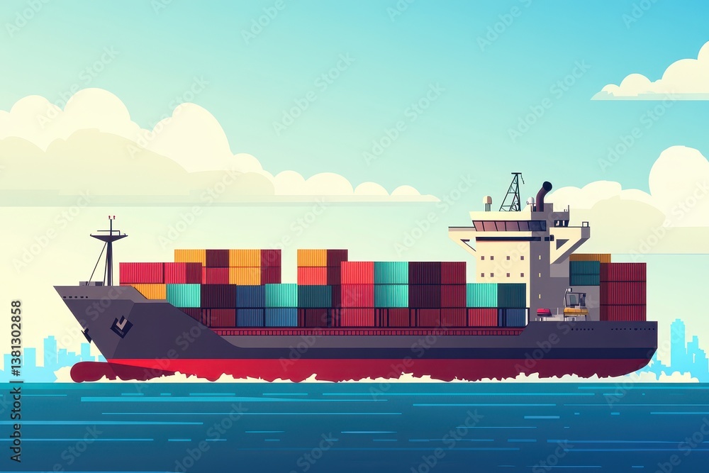 Poster container cargo freight ship with working crane bridge container cargo freight ship with working cra