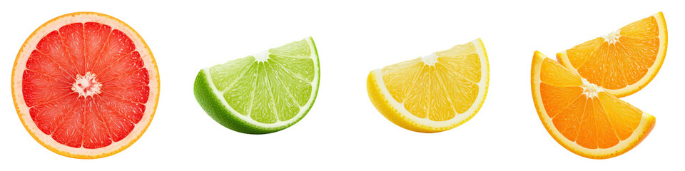 Vibrant citrus slices grapefruit, lime, lemon and orange.