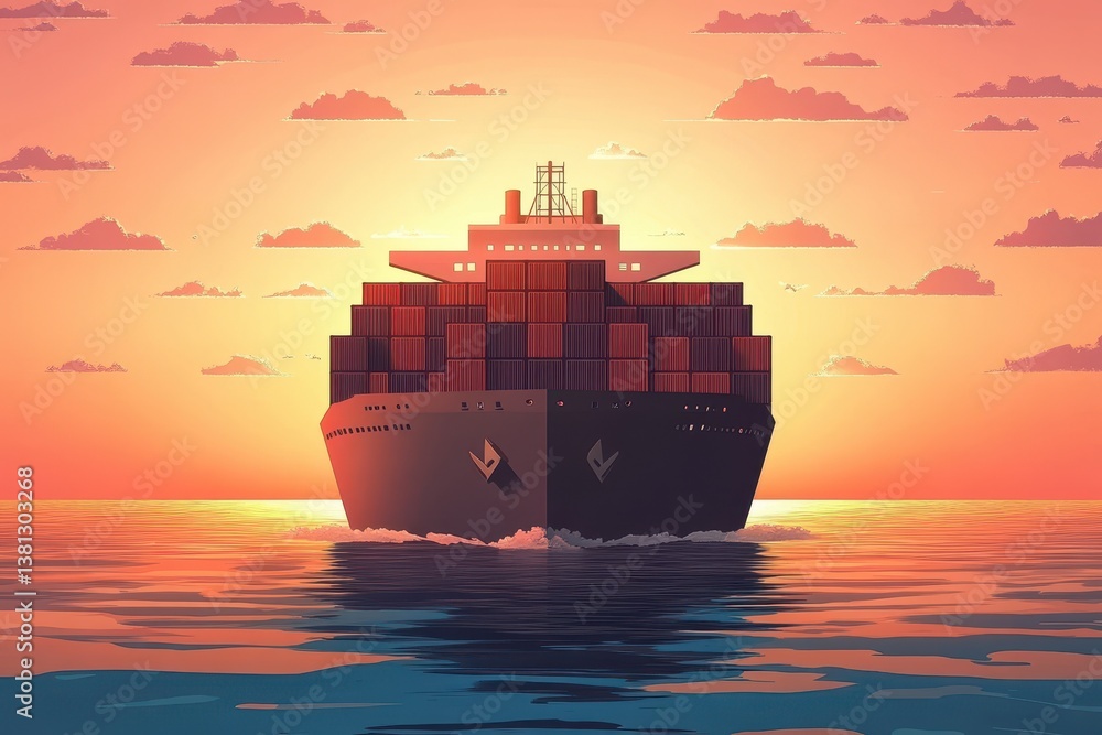 Poster container cargo freight ship with working crane bridge in the sea for logistic import export backgro