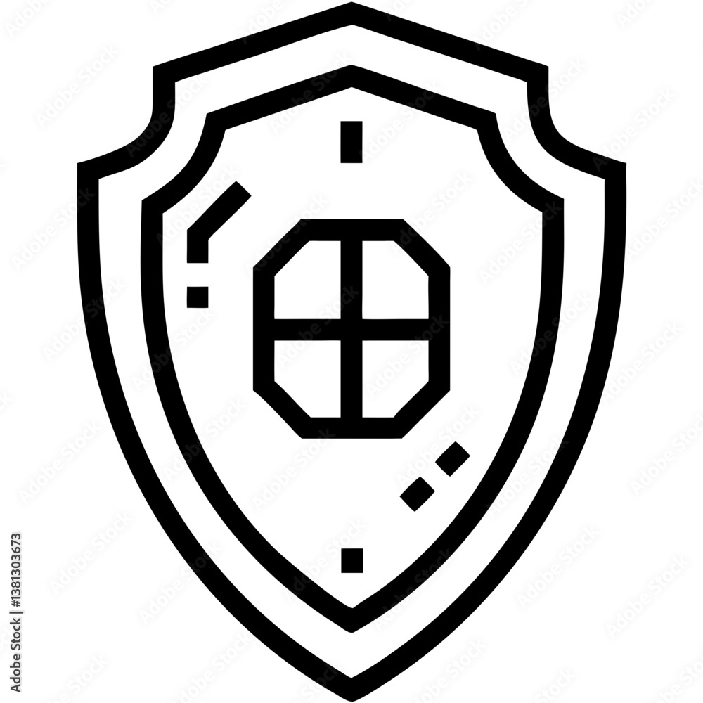 Poster shield icon with a window shape on a white background for security and protection concepts, business