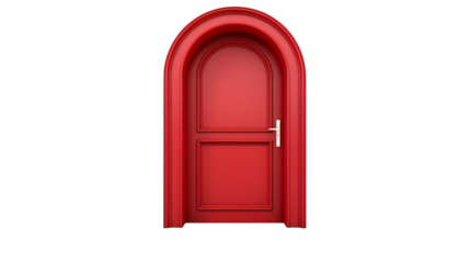 Red arched door interior design element entrance access home improvement front door isolated object isolated on transparent background	