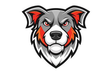 Intense Dog Mascot Head with Orange Accents and Determined Look on White