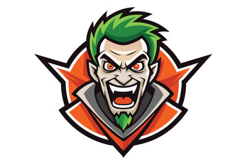 Cartoon Joker Face Logo With Green Hair and Orange Eyes 
