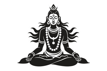 Isolated Hindu God Shiva in Meditation Pose Silhouette on White Background