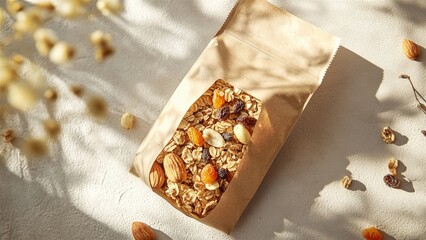 Nutty Granola Bar with Dried Fruits and Nuts in Packaging
