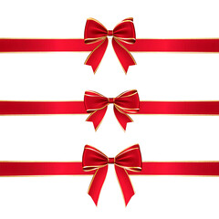 Set of Red ribbon with bow isolated on white background PNG. AI GENERATED