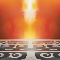 vibrant background featuring a warm orange gradient that gradually intensifies towards the center, evoking a sense of energy and dynamism.incorporate a classic Roman-style gray floor