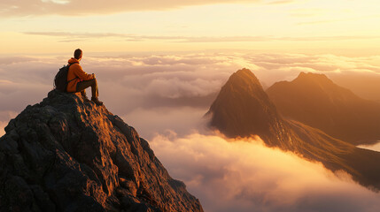 A solitary figure on a mountain cliff in Norway