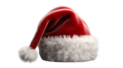 Red santa hat christmas holiday headwear festive apparel santa claus costume accessory isolated isolated on transparent background	