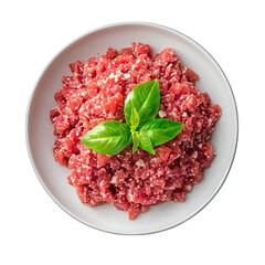 Mutton mince freshly ground, isolated on a transparent background.