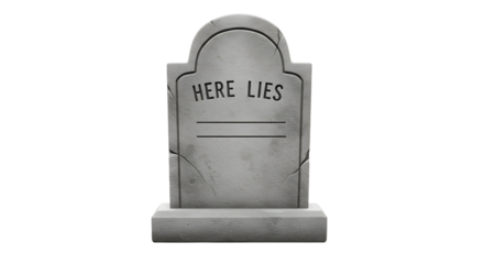 Isolated Tombstone Illustration with "Here Lies" Inscription and Grey Stone