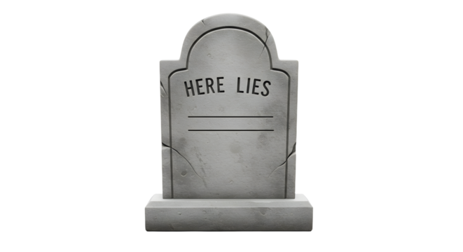 Isolated Tombstone Illustration with "Here Lies" Inscription and Grey Stone