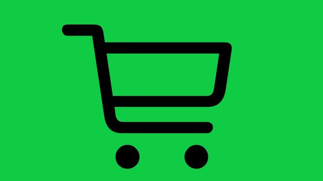 Shopping Cart Icon Animation | 4K E-Commerce Symbol Motion Graphic on Green Screen, shopping cart sign