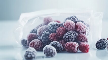 Frozen Berries in Clear Plastic Bag with Frosty Texture