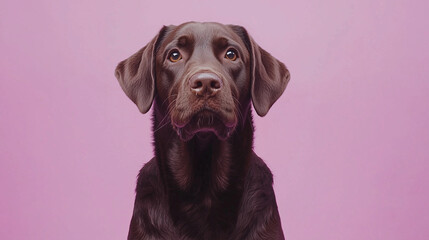 Fototapeta premium Adorable chocolate Labrador retriever puppy sitting on a white background