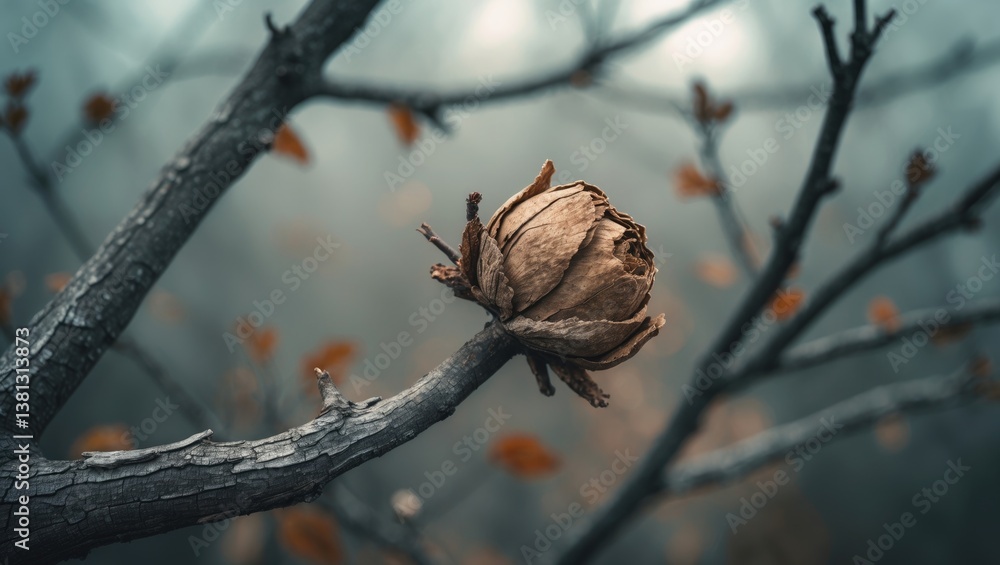Aufkleber chestnut bud emerging, close-up of the opening. bokeh backdrop showcasing an abstract design of tree