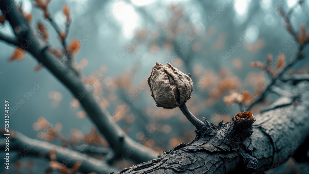Aufkleber chestnut budding, close-up of an opening bud. bokeh background featuring an abstract pattern of tree