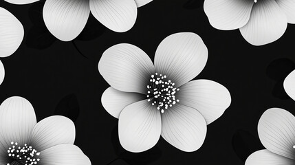 Seamless floral pattern with white flowers on black background