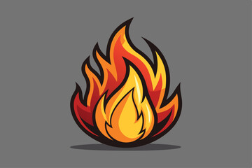 Burning Flames with Black Outline on a Gray Background Art Style