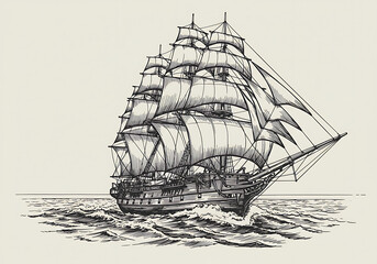 Vintage sailing ship illustration antique vessel tall ship drawing art