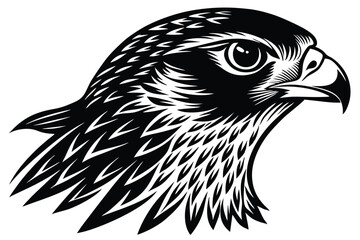 Striking Falcon Head Illustration, Sharp Details, Black and White Graphic, Isolated