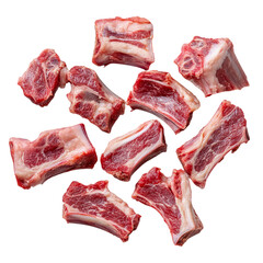Mutton ribs cut into individual pieces, isolated on a transparent background.