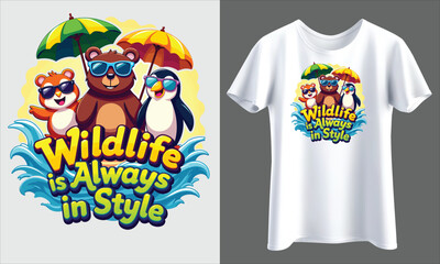 Cute wildlife animals enjoying summer beach illustration high quality.
