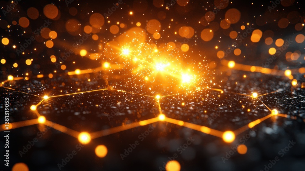 Poster illuminated hexagonal network: abstract digital art