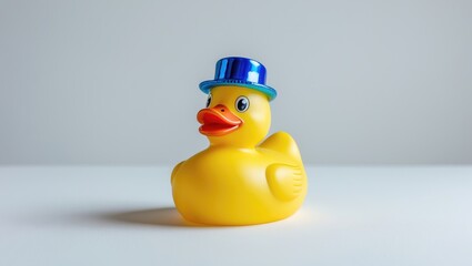 Rubber toy Duck wearing a blue hat, isolated against a background.