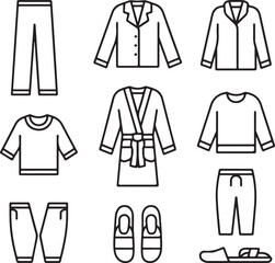 A simple flat thin line vector icon of women's home clothes on white background