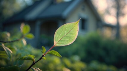 Fototapeta premium Freshly sprouted grapevine leaves adorned with dew in a lush green garden environment, showcasing the allure of new growth and the intricate details of natureâ€™s revival under gentle light.
