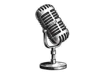 Vintage microphone drawing retro mic sketch illustration design element