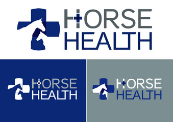 Logo Horse Health mare foal cross medicine hospital equine vet veterinary stud farm design visual identity Blue Gray
