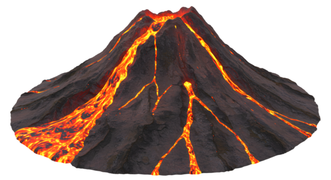 Volcano Eruption Lava Flowing Down Mountain Illustration Isolated on White