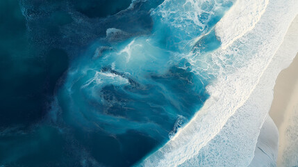 Fototapeta premium Aerial View of Ocean Waves Crashing with Deep Blue and White Sea Foam Perfect for Nature Background, Abstract Water Texture, Marine Concept, Coastal Energy, or Sea Surface Design Inspiration