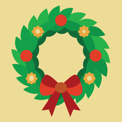christmas wreath with holly berries and ribbon