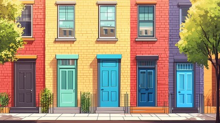 Fototapeta premium Colorful row houses along city street