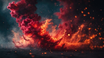 bright sparkling sparks and smoke from the flames