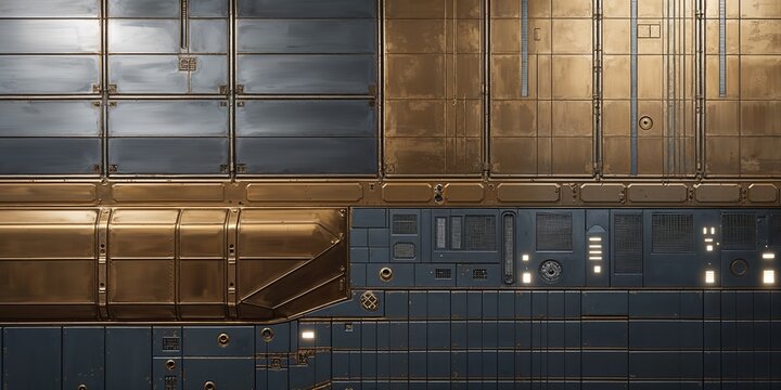 Sci-Fi Background of Metal Panels with Intricate Details, Industrial Texture Wall Design